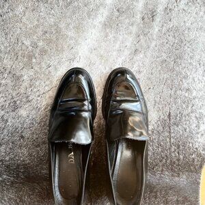 Black Prada Heeled Patent Leather Loafers Size 38